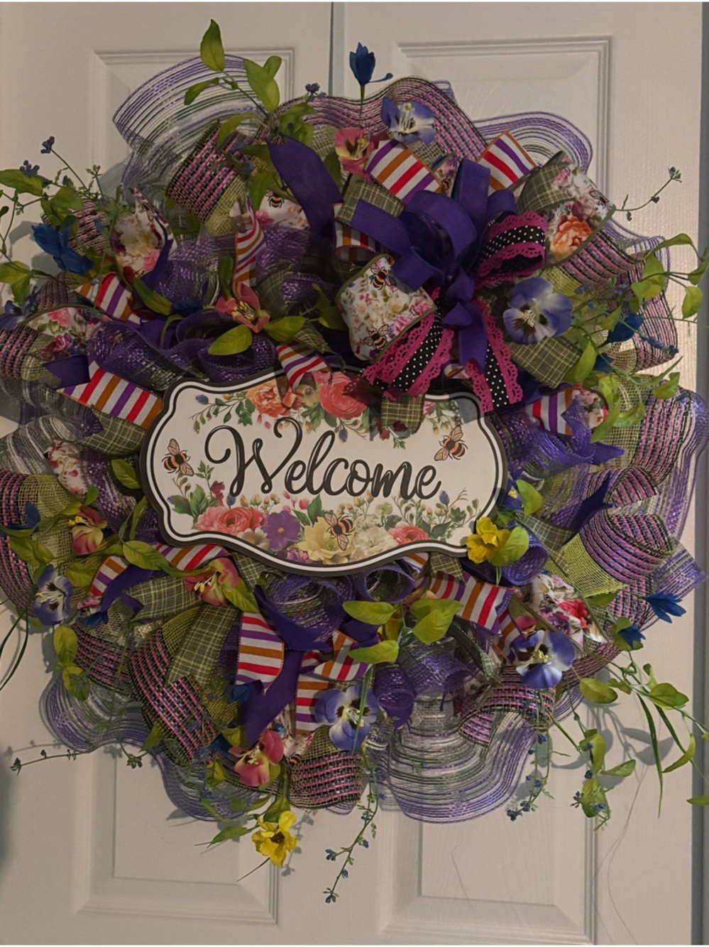 Welcome Floral Purple Spring Wreath